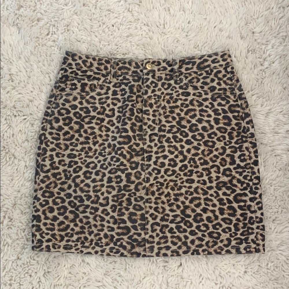 Leopard print jean skirt